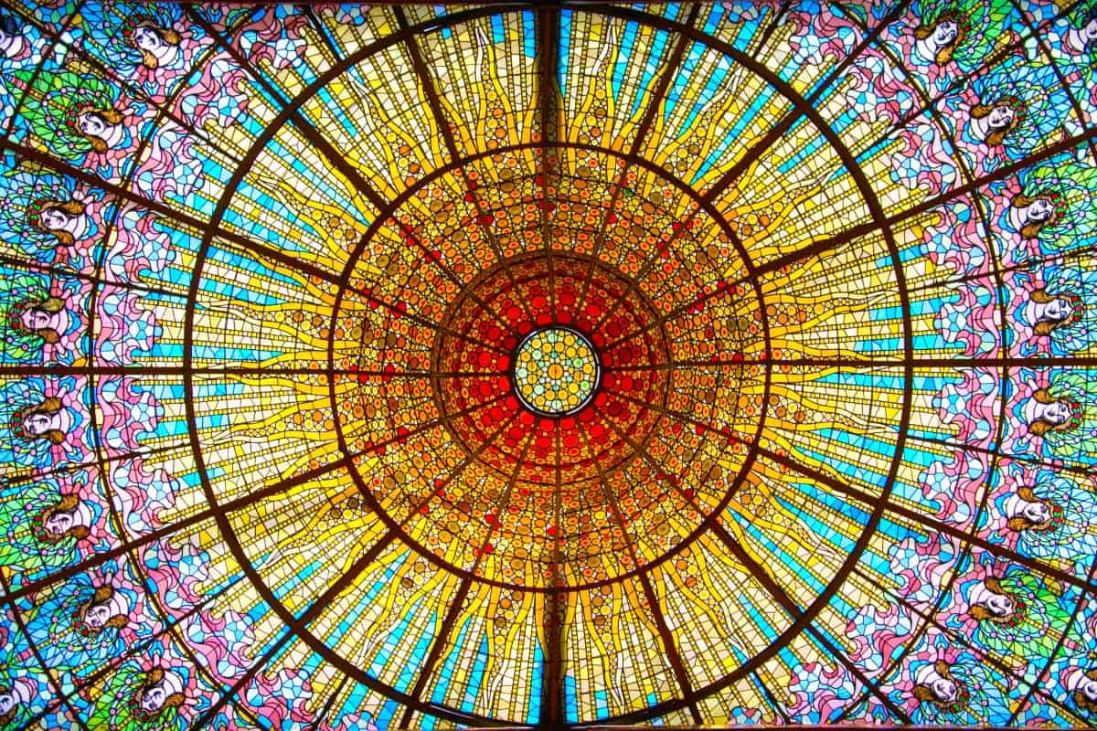 Colourful glass in a window of the Palau de la Música