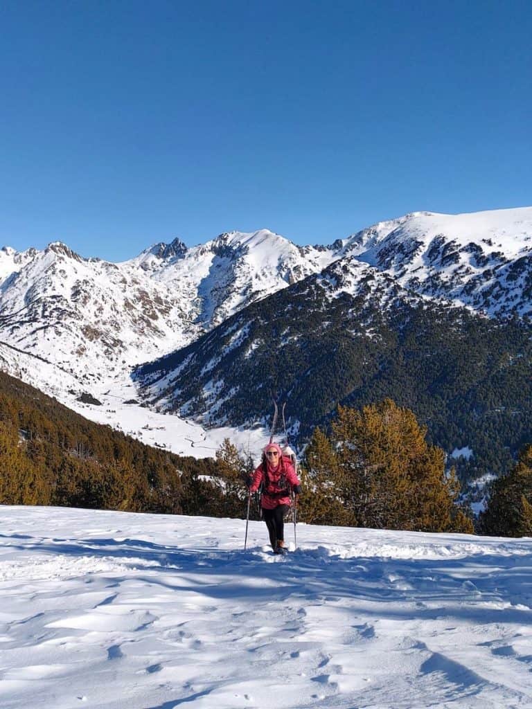 A person practising ski mountaineering in Andorra in winter